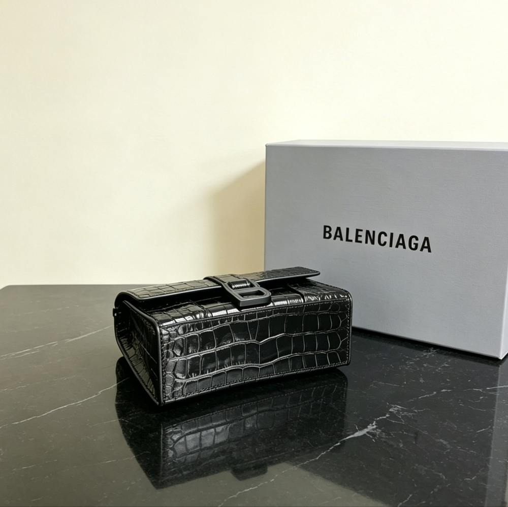 Balenciaga Hourglass XS Black Crocodile Embossed Handbag - Picture 5 of 7